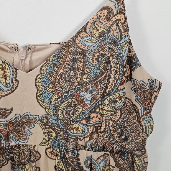 Express Tiered Maxi Dress Lined Paisley Adjustable Straps Empire Waist Boho Y2K - Picture 2 of 8